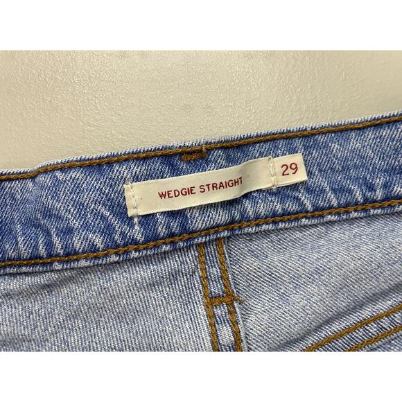Levis Wedgie Straight Jeans Womens 29 Blue High Rise Button Fly Raw Hem 29x27 - Picture 11 of 14